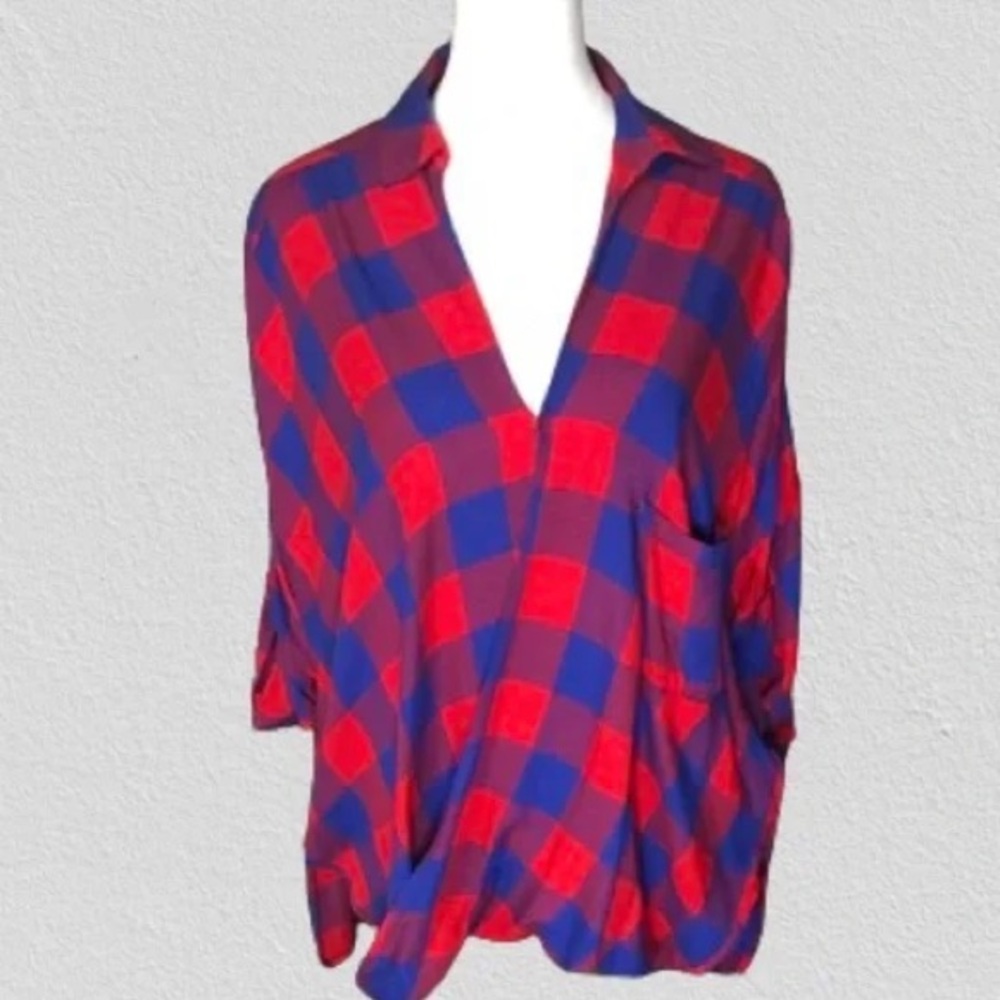 LMT: Liverpool Jeans Company Red & Blue Plaid Women's Blouse